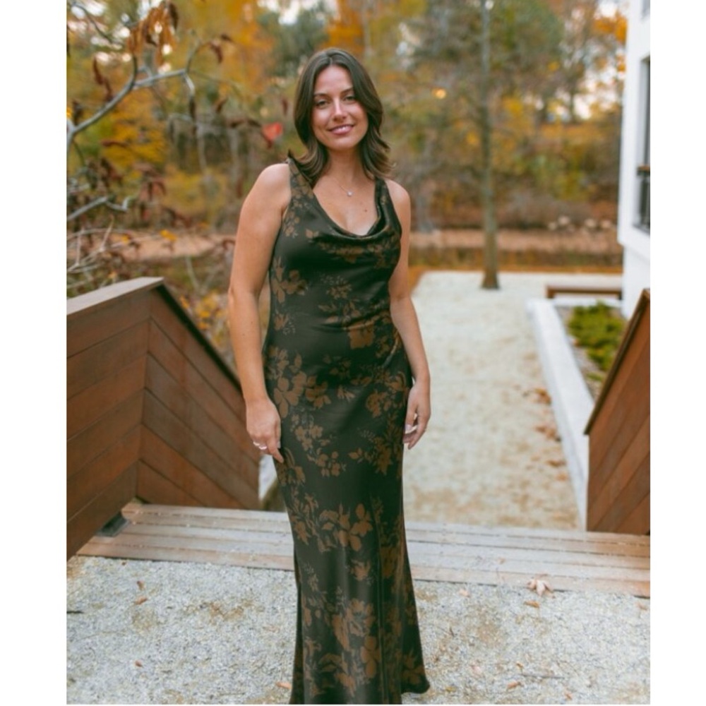 Reformation Annabelle Silk Floral Gown Maxi Dress Night Garden Black Brown - Picture 9 of 11